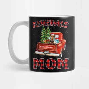 Christmas Airedale Mom Santa Hat Truck Tree Plaid Dog Mom Christmas Mug
